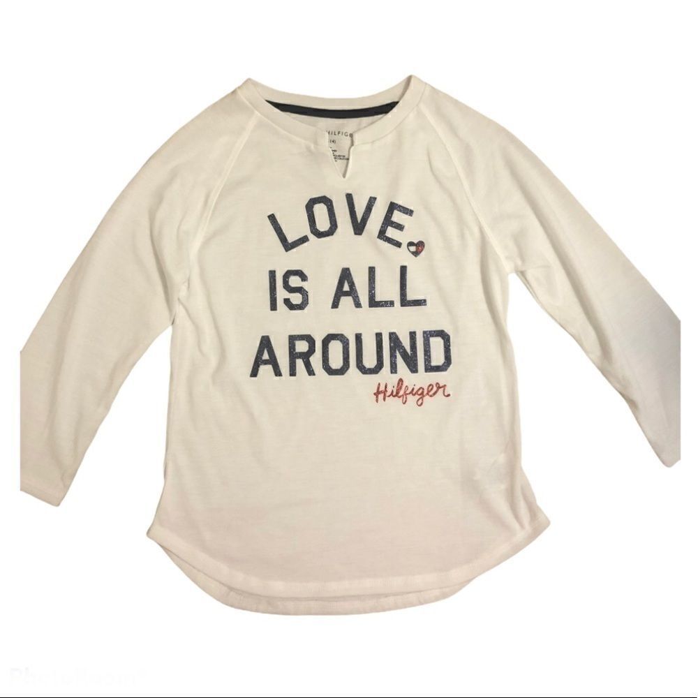 Tommy Hilfiger white shirt long sleeve pajama lounge top girls kids L 12-14